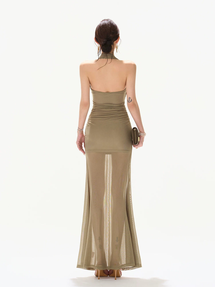 Deep V Mesh Maxi Dress