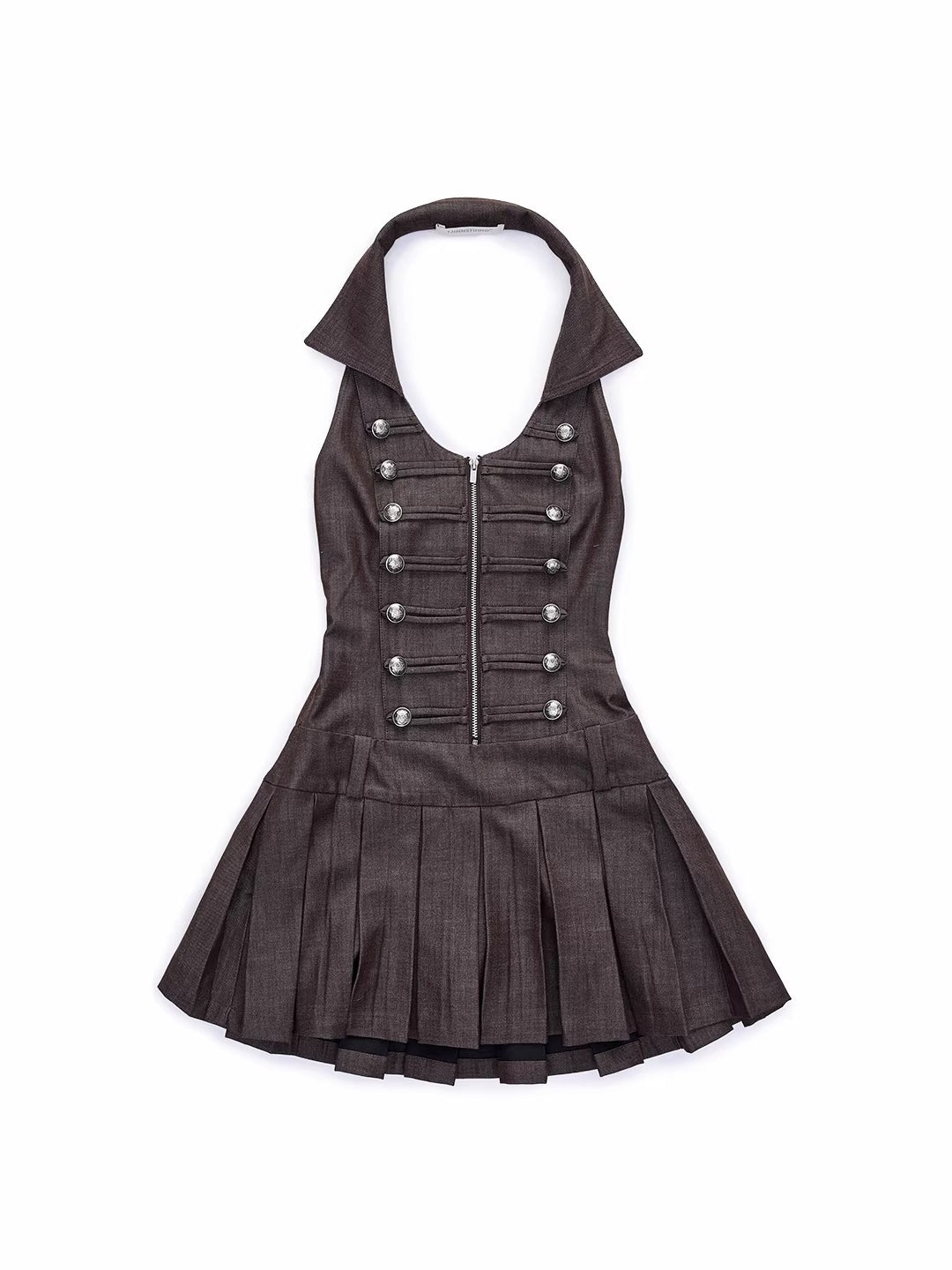 Open Back U-neck Pleated Dress