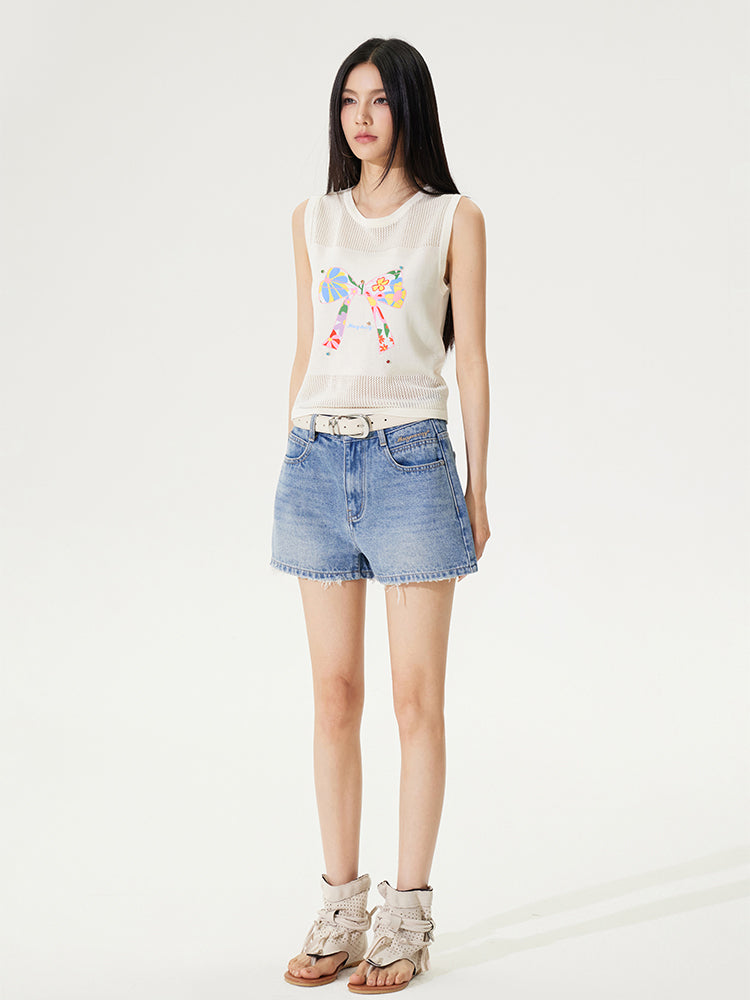 Bowknot Hollow Out Tencel Tank Top