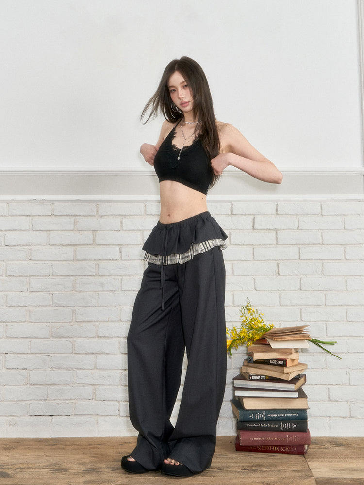 Ribbed Lace Panel Tank Top