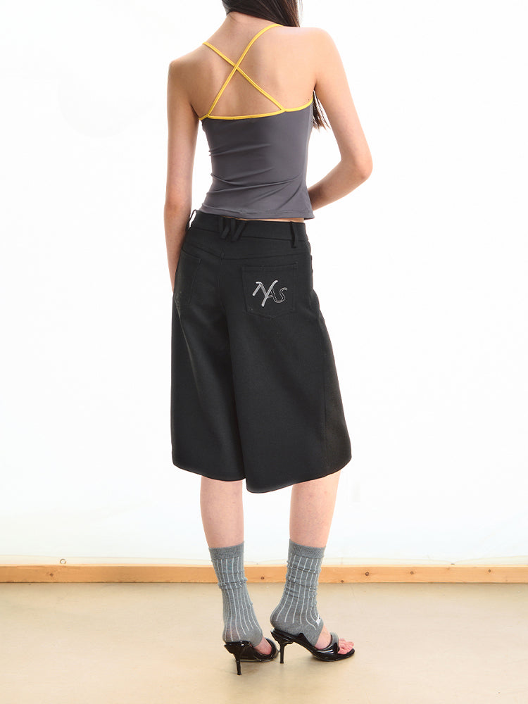 Black Low-Waist Bermuda Shorts