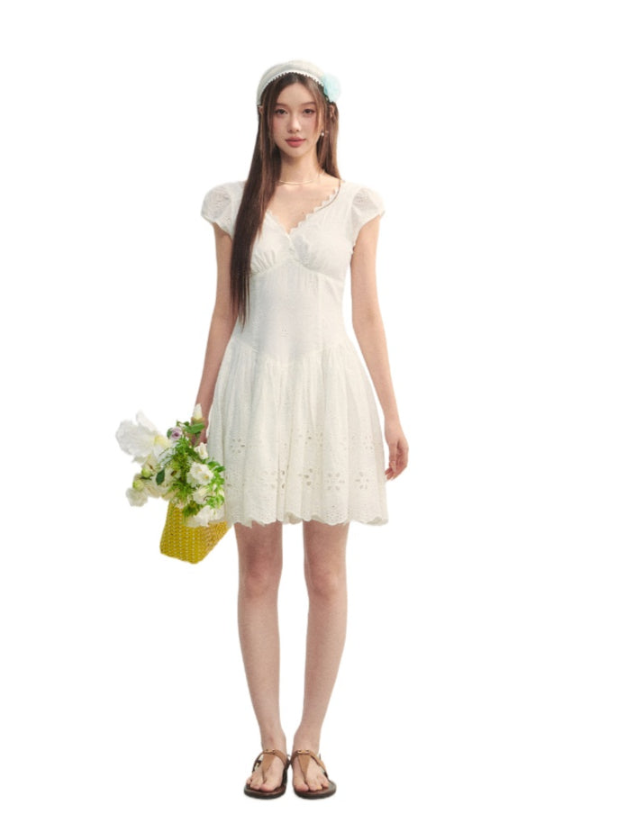 V-Neck Flower - Cutout Dress