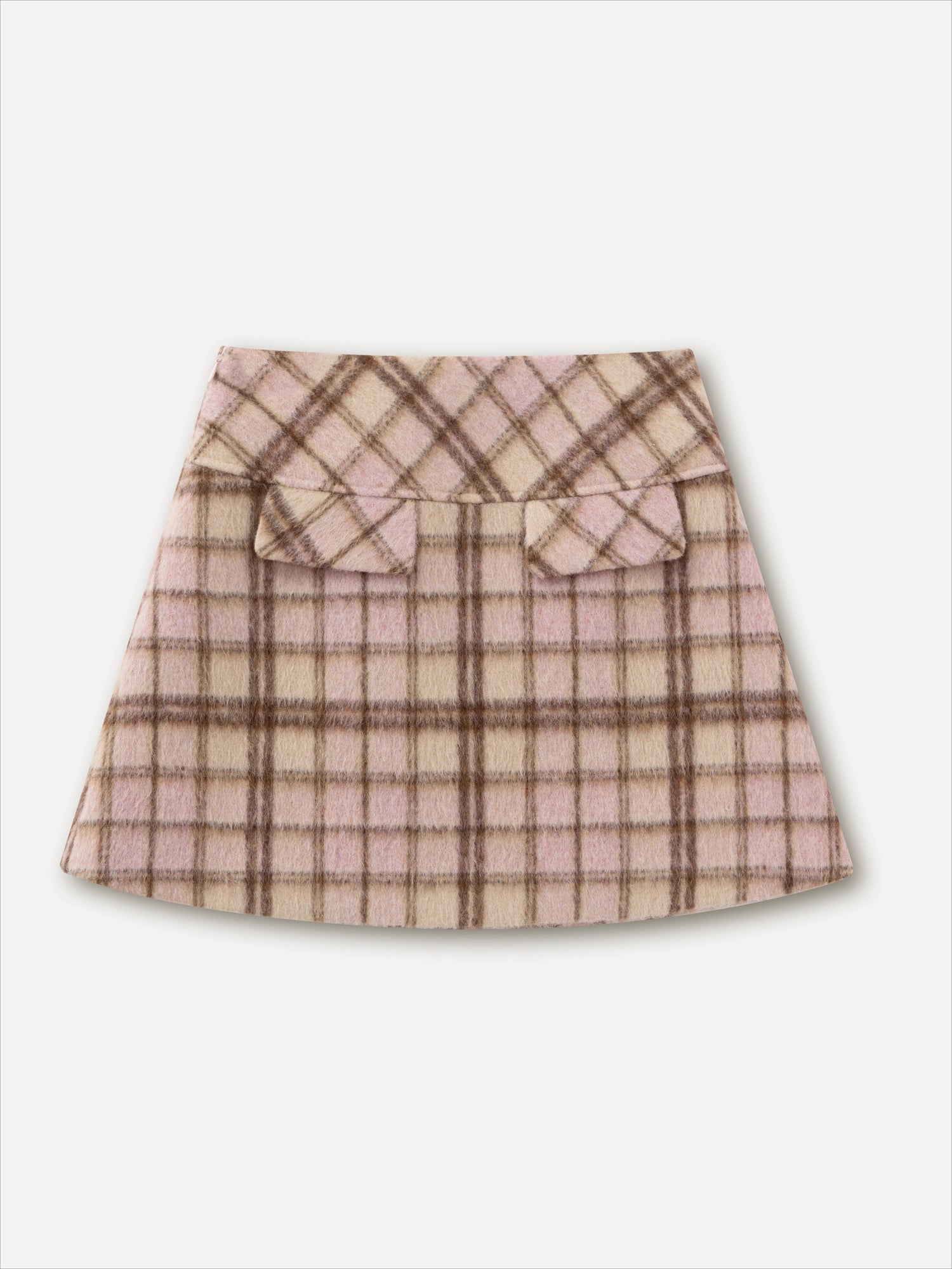 Pink & Brown Plaid A-line Wool Skirt