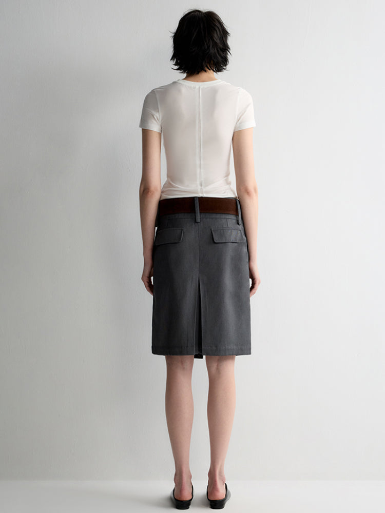 Grey Wool Double-layer Suit Midi Skirt