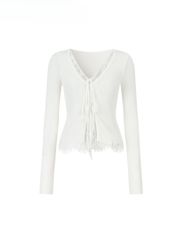 Breathable Knitted Sun Protection Lace Spliced Cardigan