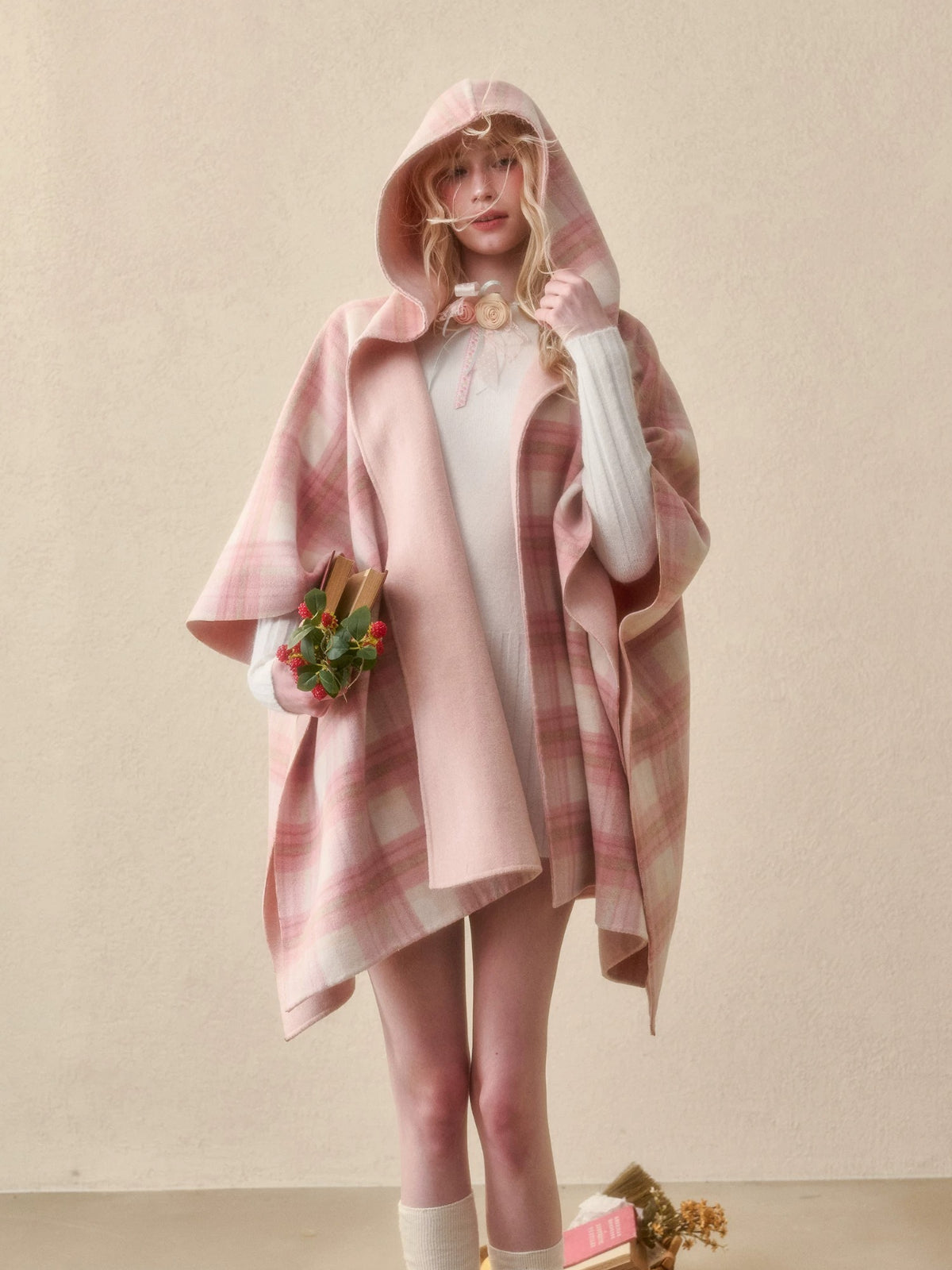 Reversible Wool Plaid Cape Jacket
