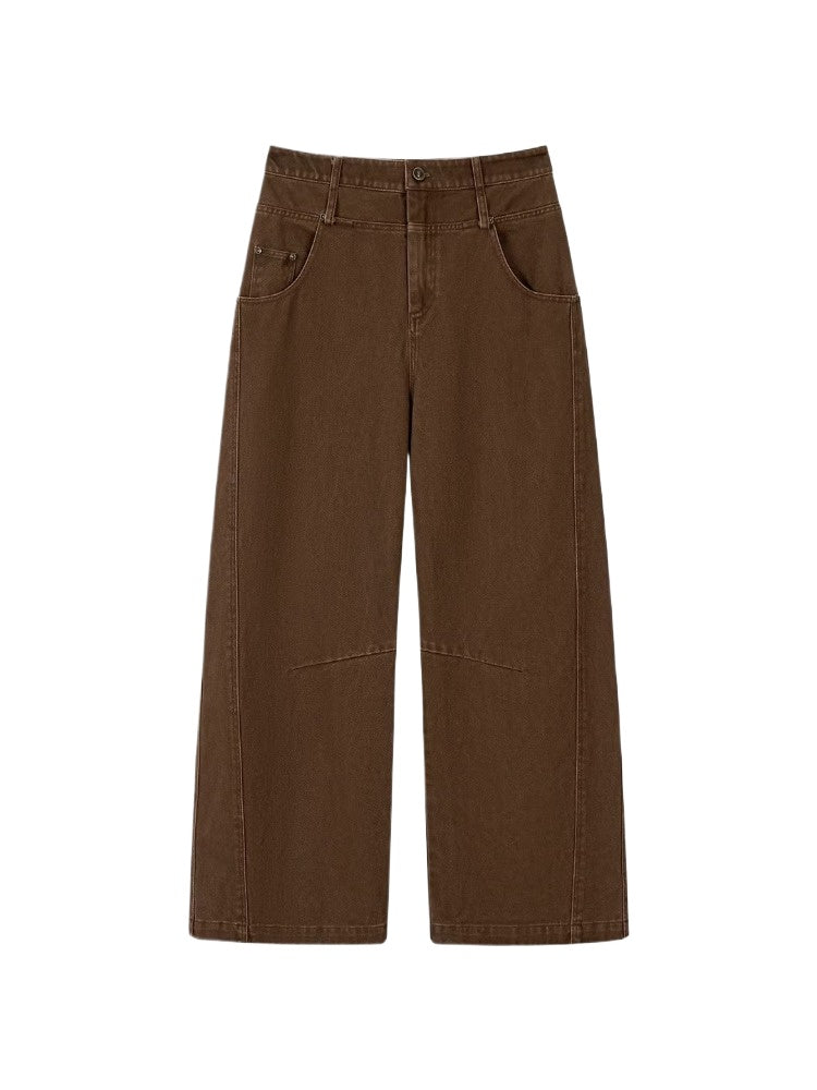 Brown Double-Waistband Straight Pants