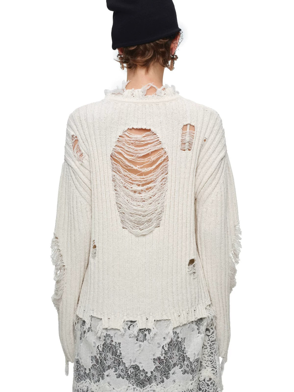 Heart Letter Distressed Knit Sweater