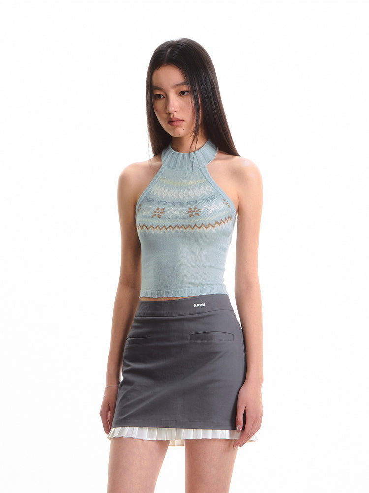 Fair Isle High-Waist Backless Top