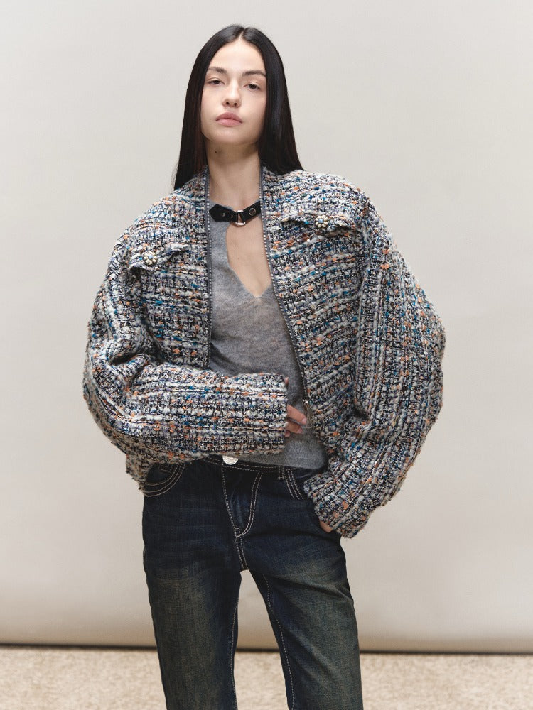 Wool Diamond-Stitch Tweed Jacket