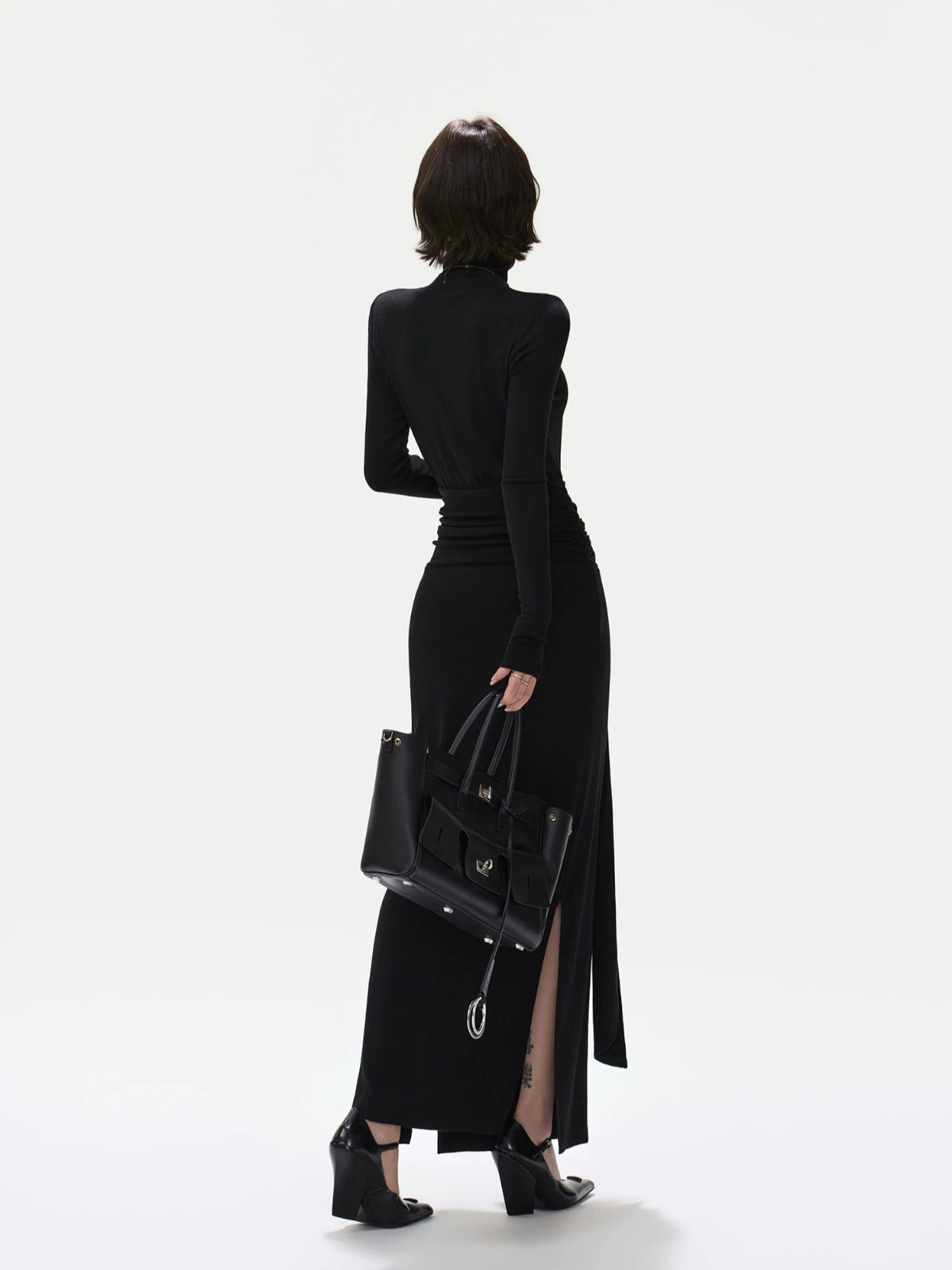 Turtleneck Tie Waist Knitted Maxi Dress