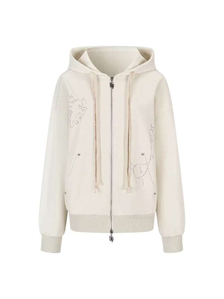 Embroidered Rhinestones Hoodie & Shorts Set