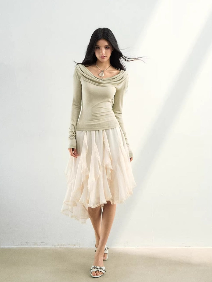 Draped Mesh Rose Tee