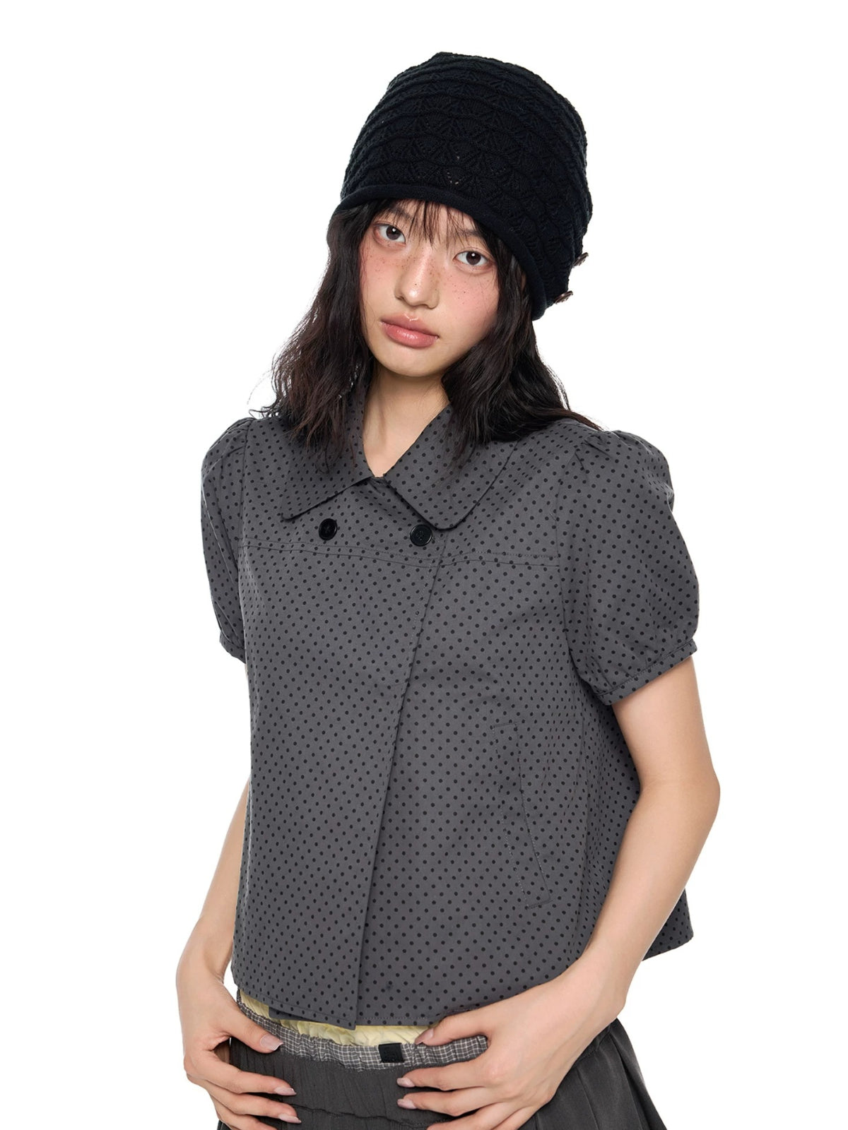 Polka Dot Plaid Collar Shirt