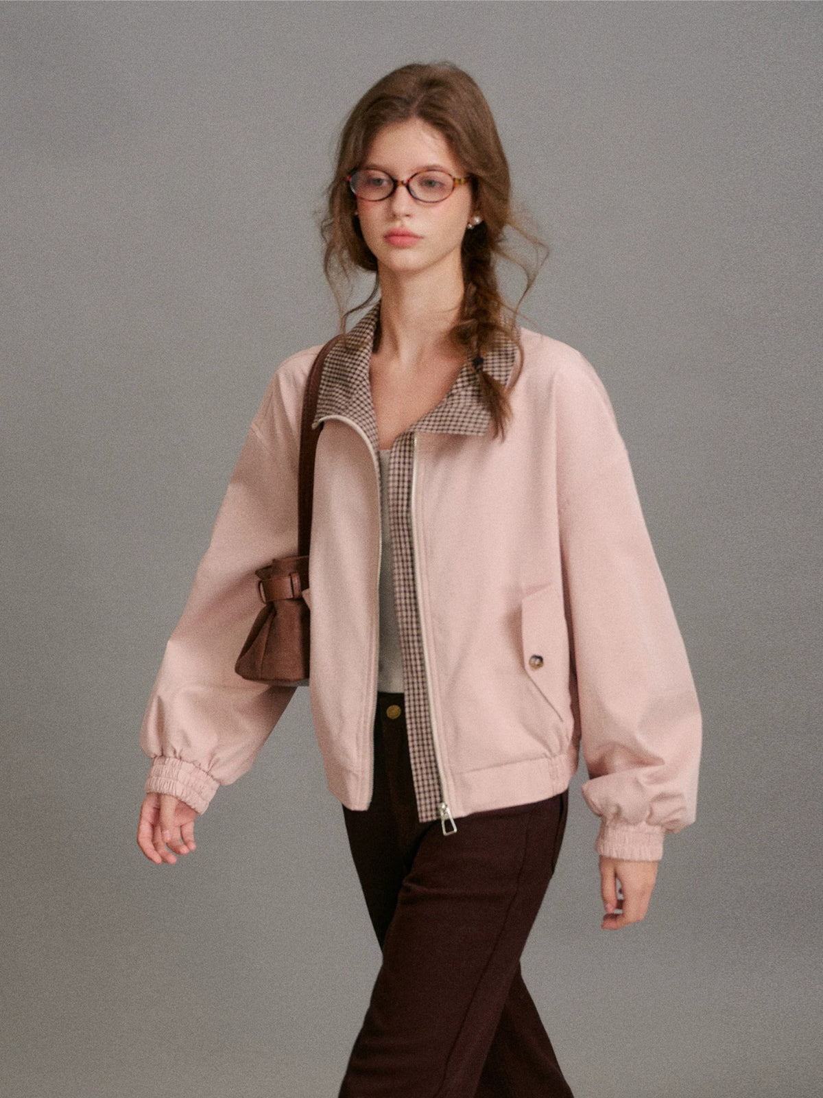 Plaid Collar Cropped Jacket
