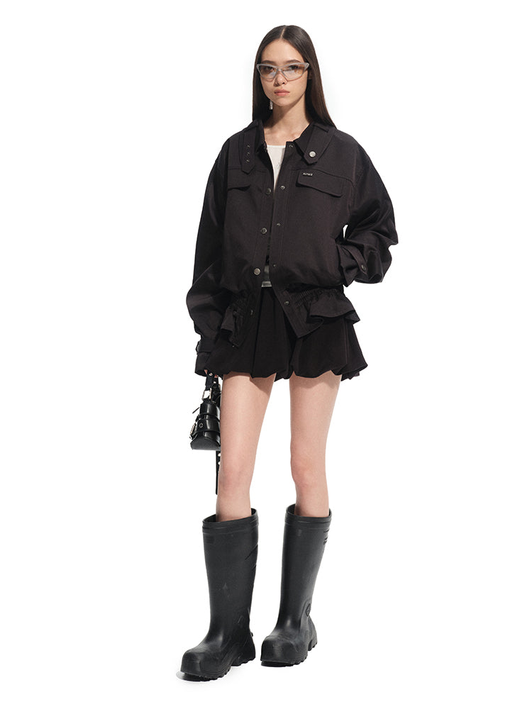 Fine Twill Wrinkle-Resistant Hem Pleated Silhouette Coat