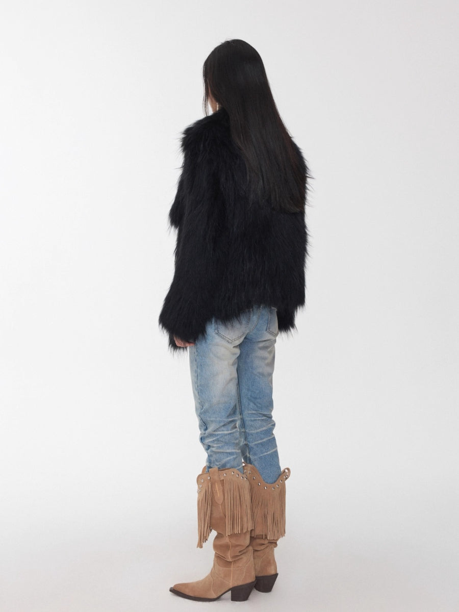 Heavycrafted Racoon Fur Knit Lapel Fur Coat