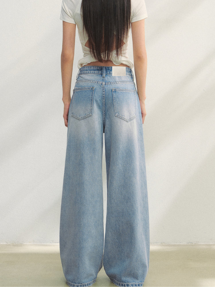 Embroidered Denim Wide-Leg Pants