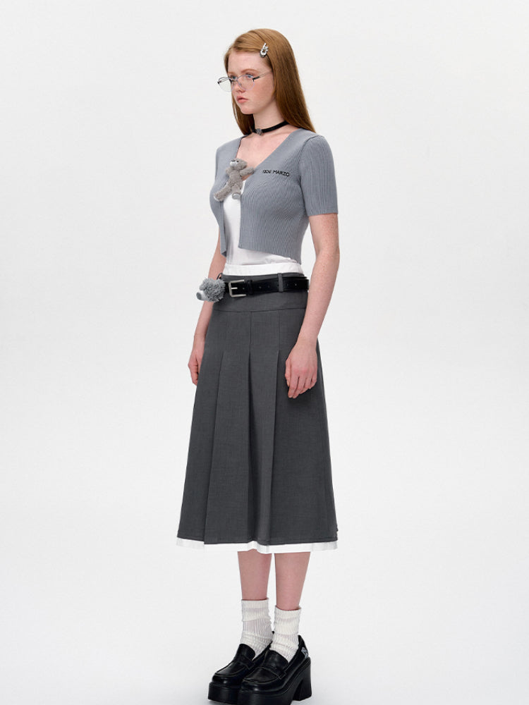 Black & Gray Pleated Midi Skirt