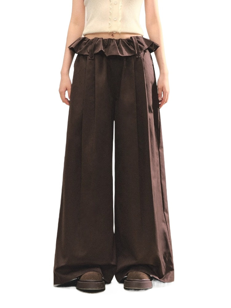 Brown & Black Fold-Waist Balloon Pants
