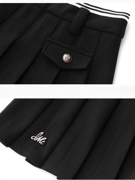 Color-blocked Waistband Pleated Skirt