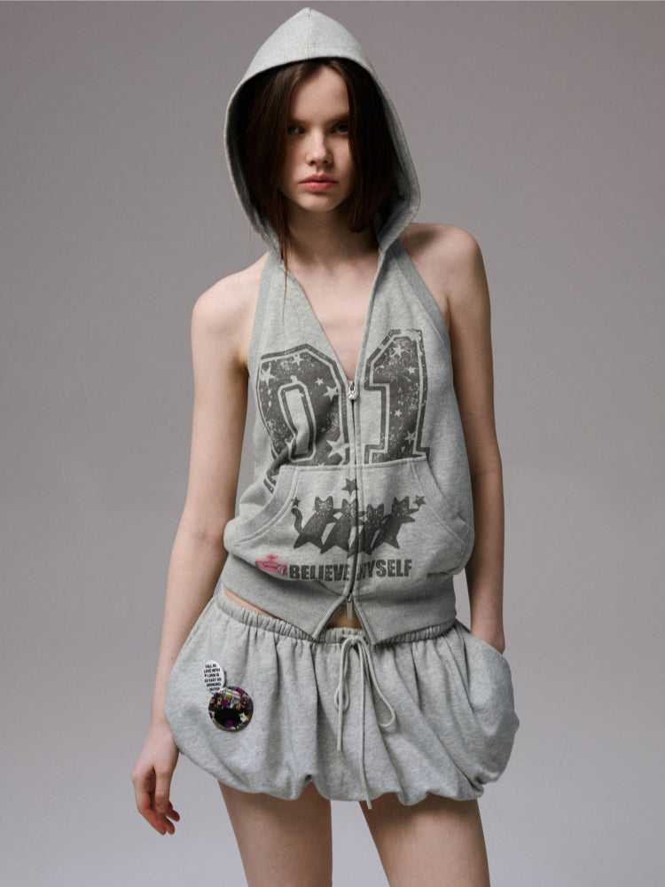 Hooded Backless Vest & Hoodie Set
