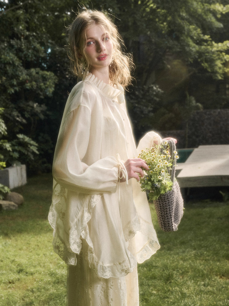 Lace Round Neck Trimmed Shirt