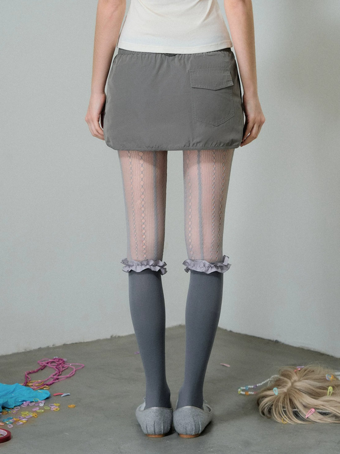 Two-Tone Drawstring Mini Skirt