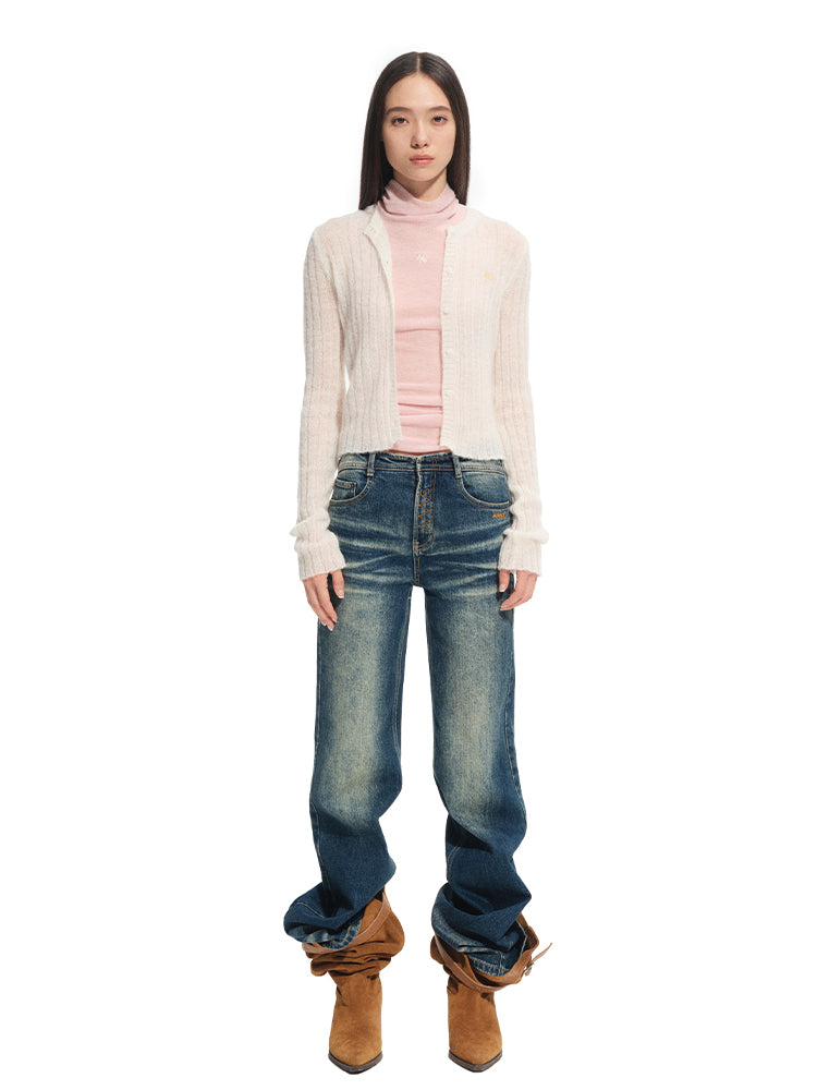 Alpaca Mohair Slim Fit Hollow-out Knit Top