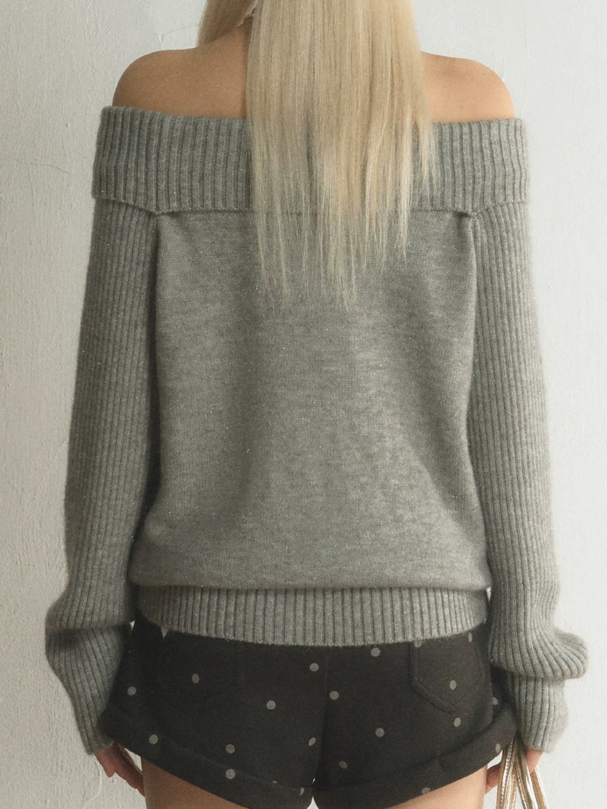 Off-Shoulder Bow Cable Knit Sweater
