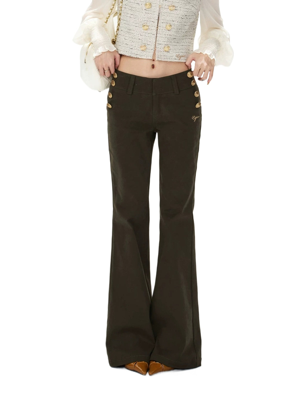 Metal Button Flare Pants