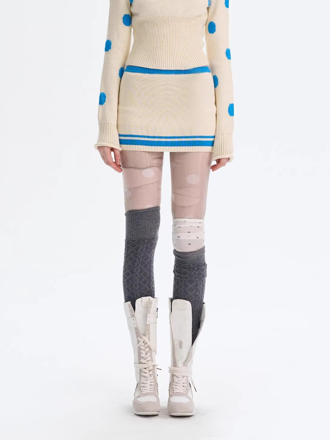 Beige Contrast Knit Skirt