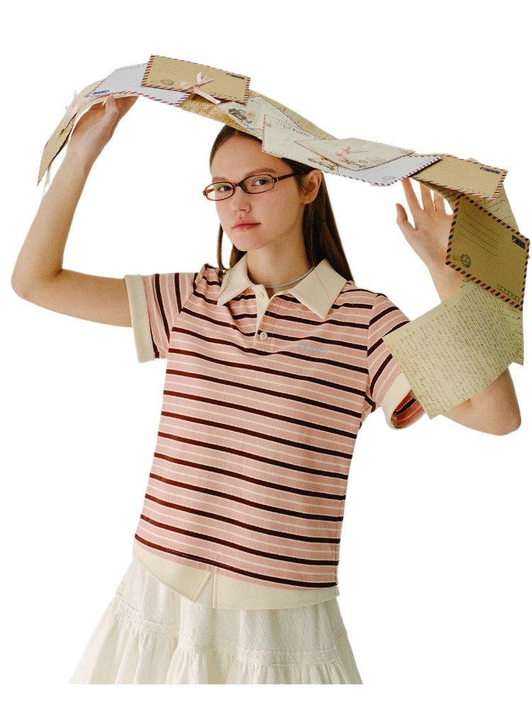 Yellow & White Striped Faux-Layer Polo Shirt