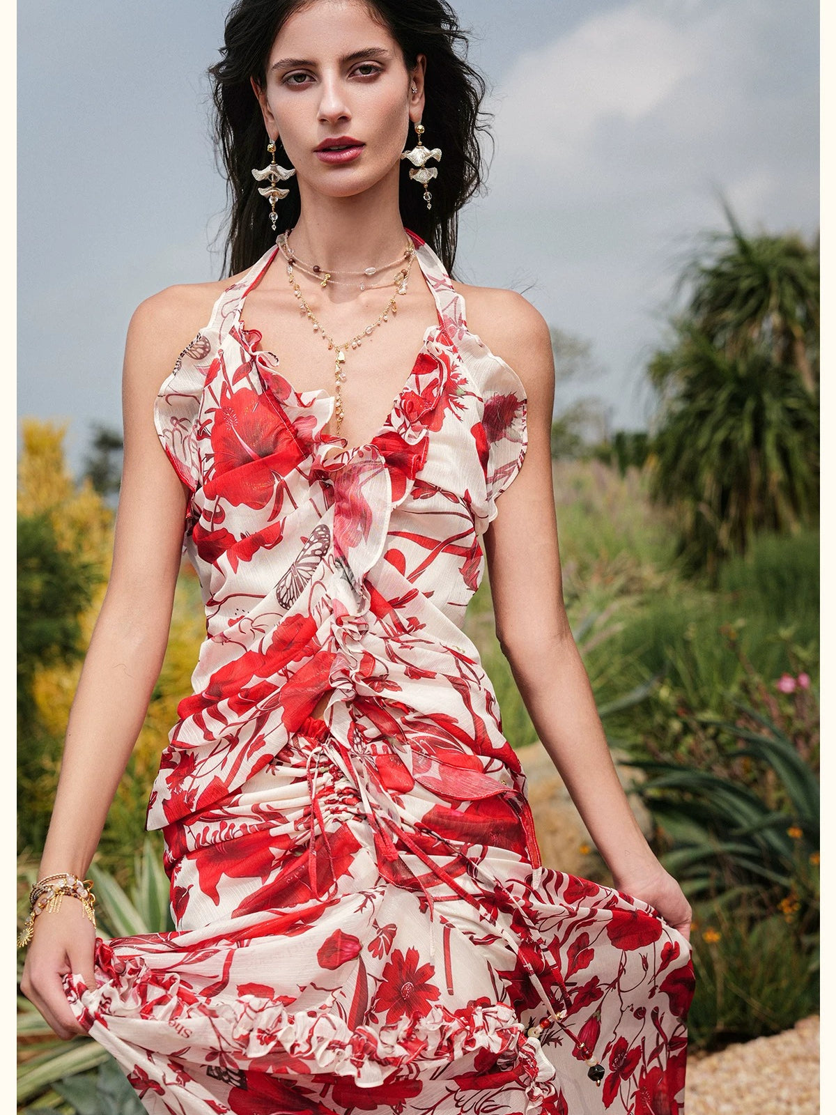 Floral Halter Top Skirt Set