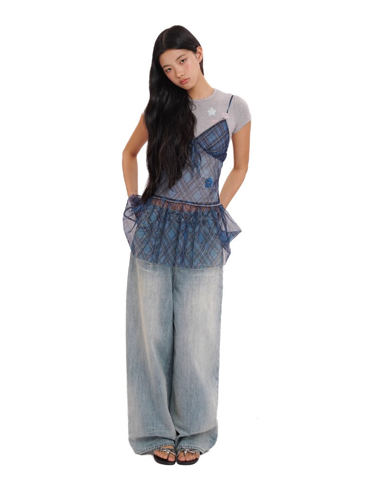 Rhinestone Pocket Embroidered Denim Capri Shorts/Long Pants