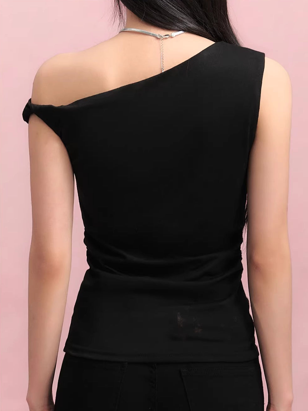 Black Asymmetric Shoulder Top