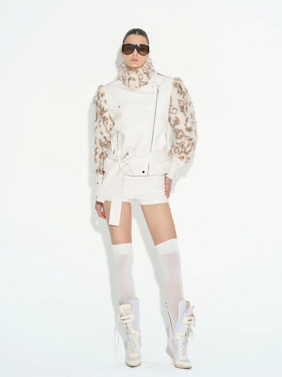 Ruched Low-Rise Leather Shorts