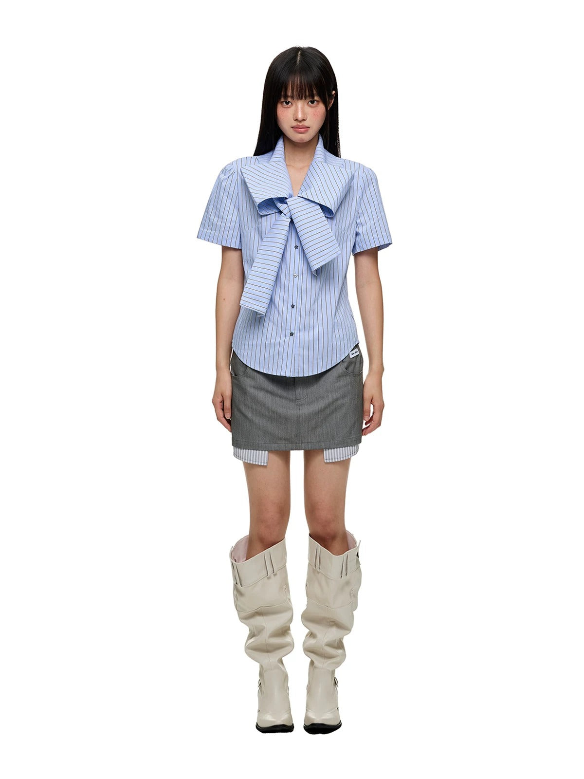 Crystal Bow Stripe Slim Shirt