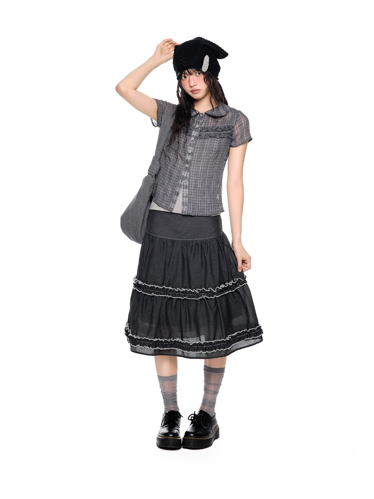Ruffle Layered Midi Skirt
