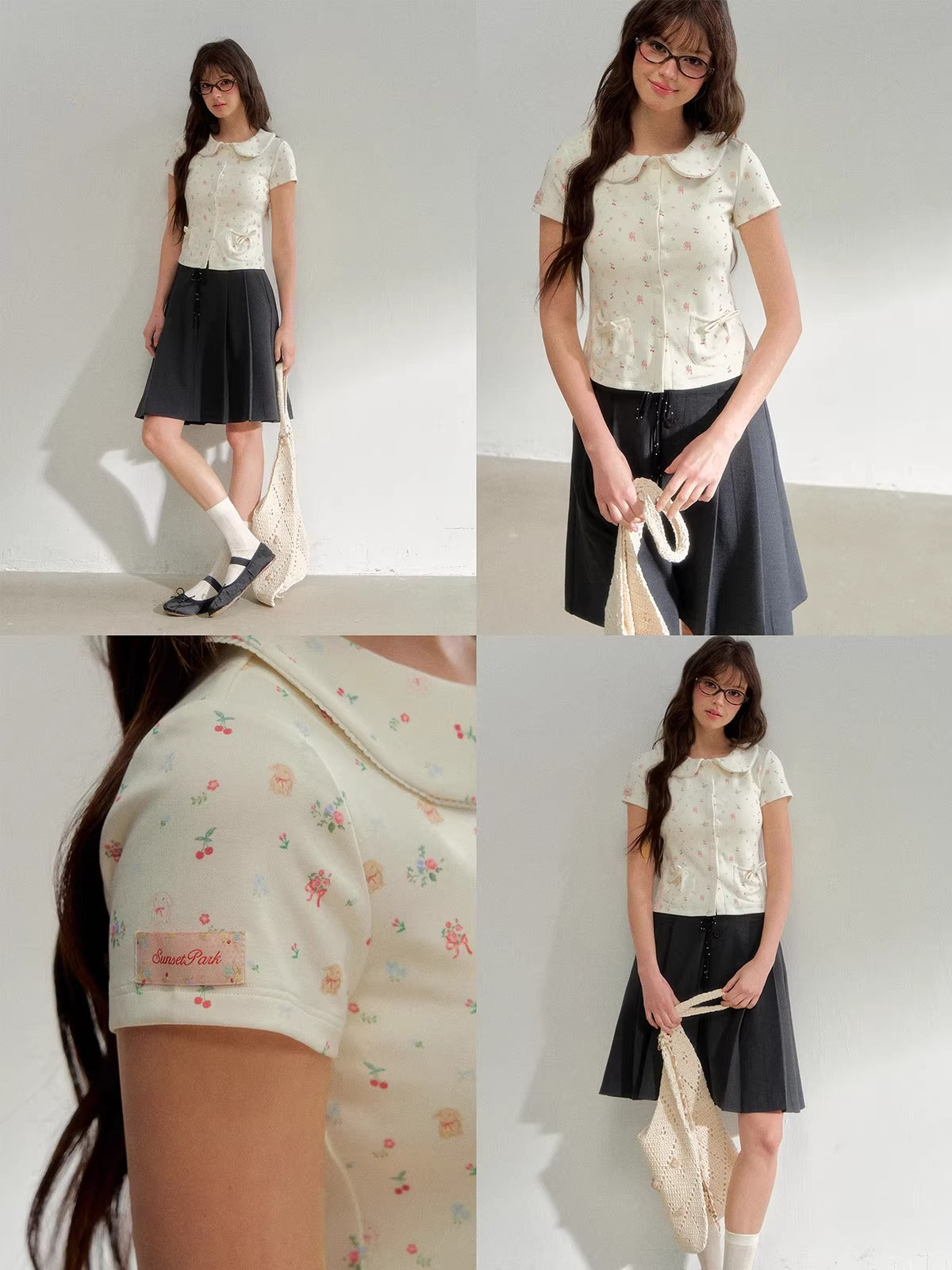 Floral Doll Collar T-shirt &Shorts Set