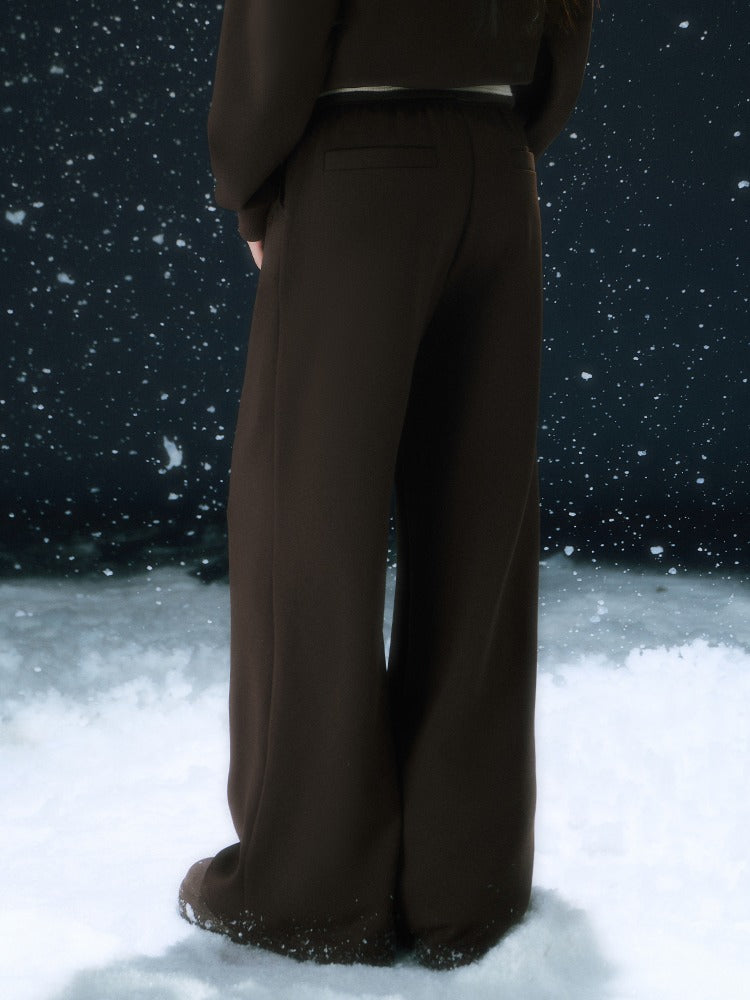 Brown Stripe Contrast Waist Wide-leg Pants