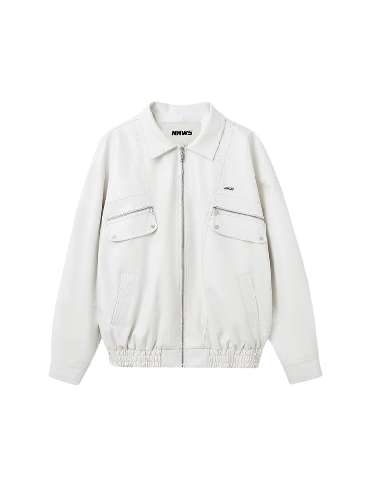 Black & White Vintage Silhouette Collar Moto Jacket