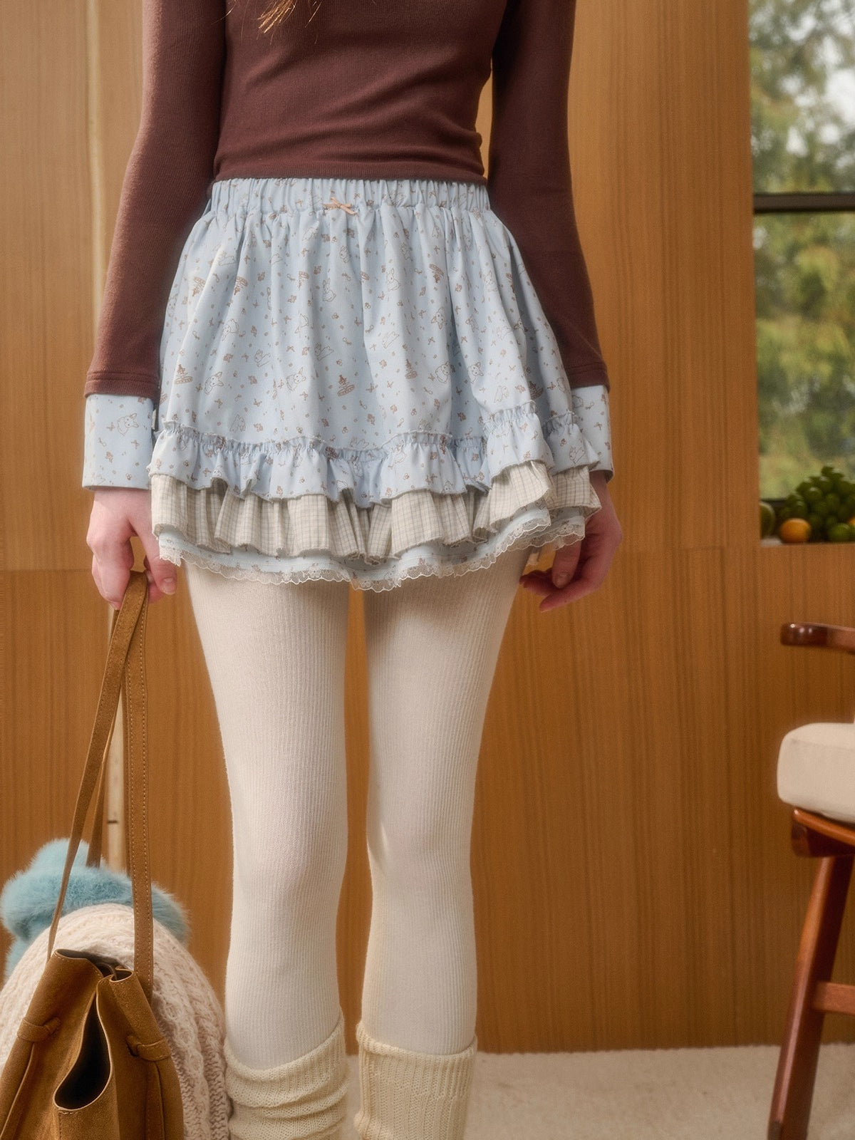 Rabbit Print Knit Two-Piece Set