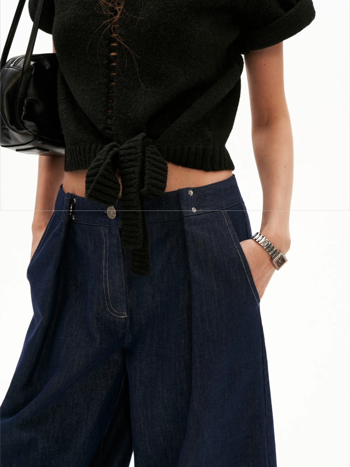 Pleated Balloon Leg Denim Pants
