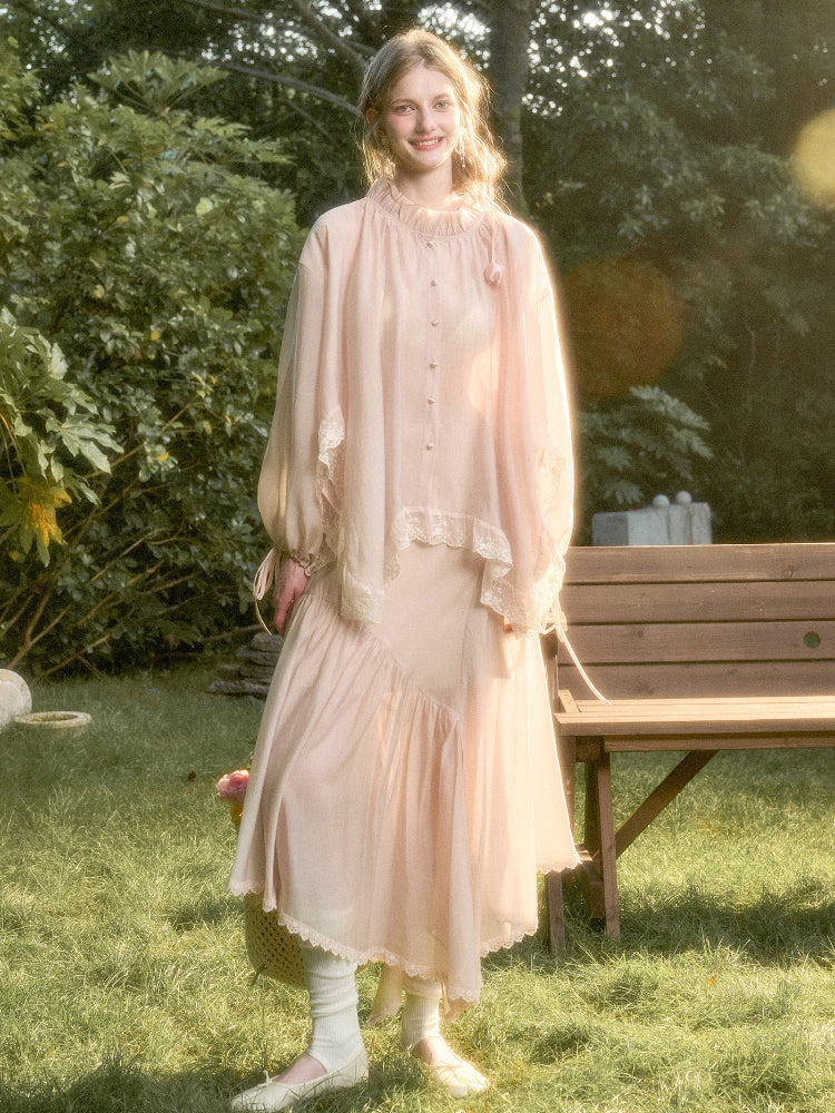 Lace Round Neck Trimmed Shirt