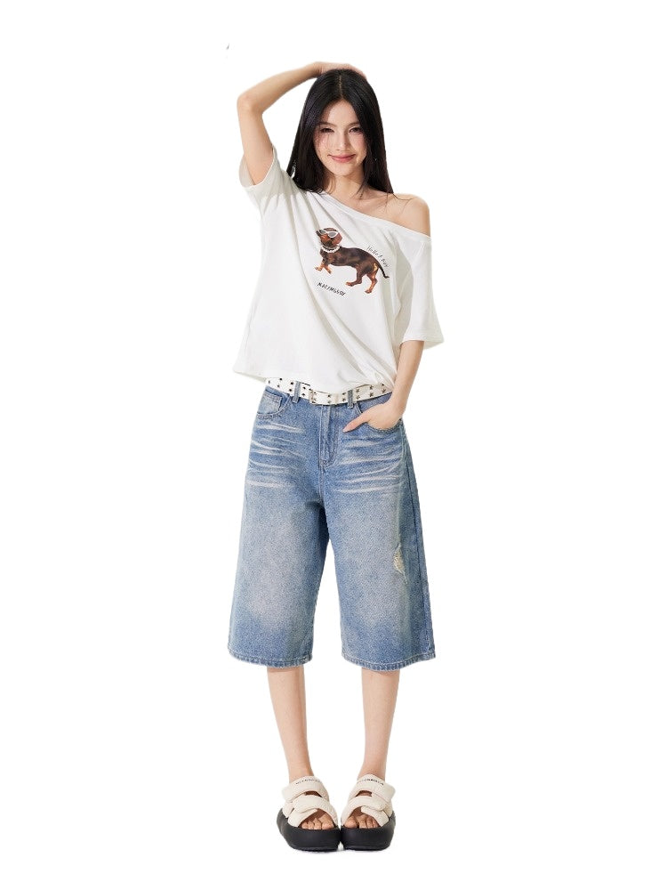 Ripped Capri Denim Pants