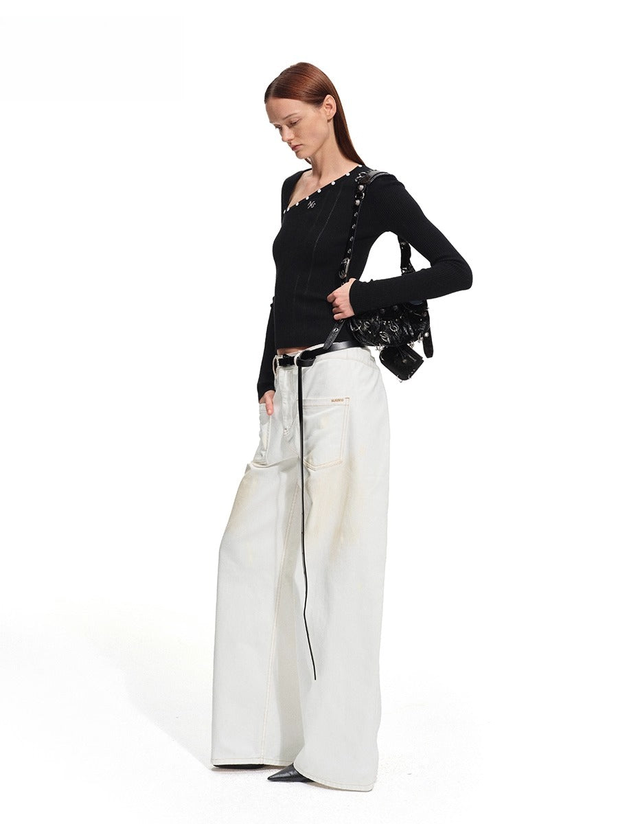 Polar Wool Blend Ribbed Knit V-neck