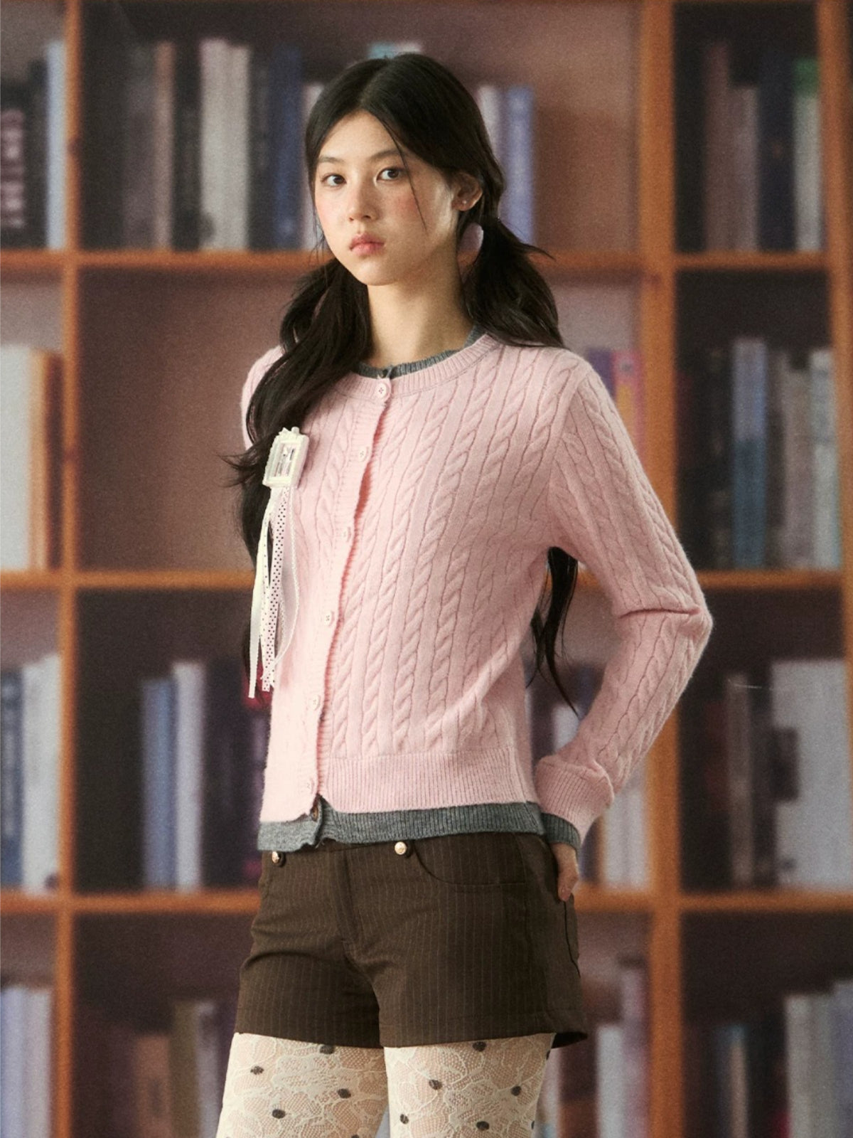 Soft Cable Knit Contrast Cardigan Sweater