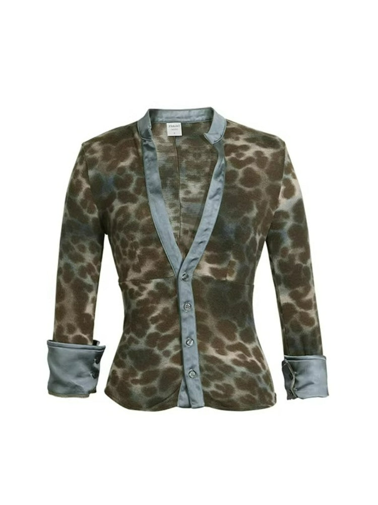 Leopard Panel V-Neck Knit Top