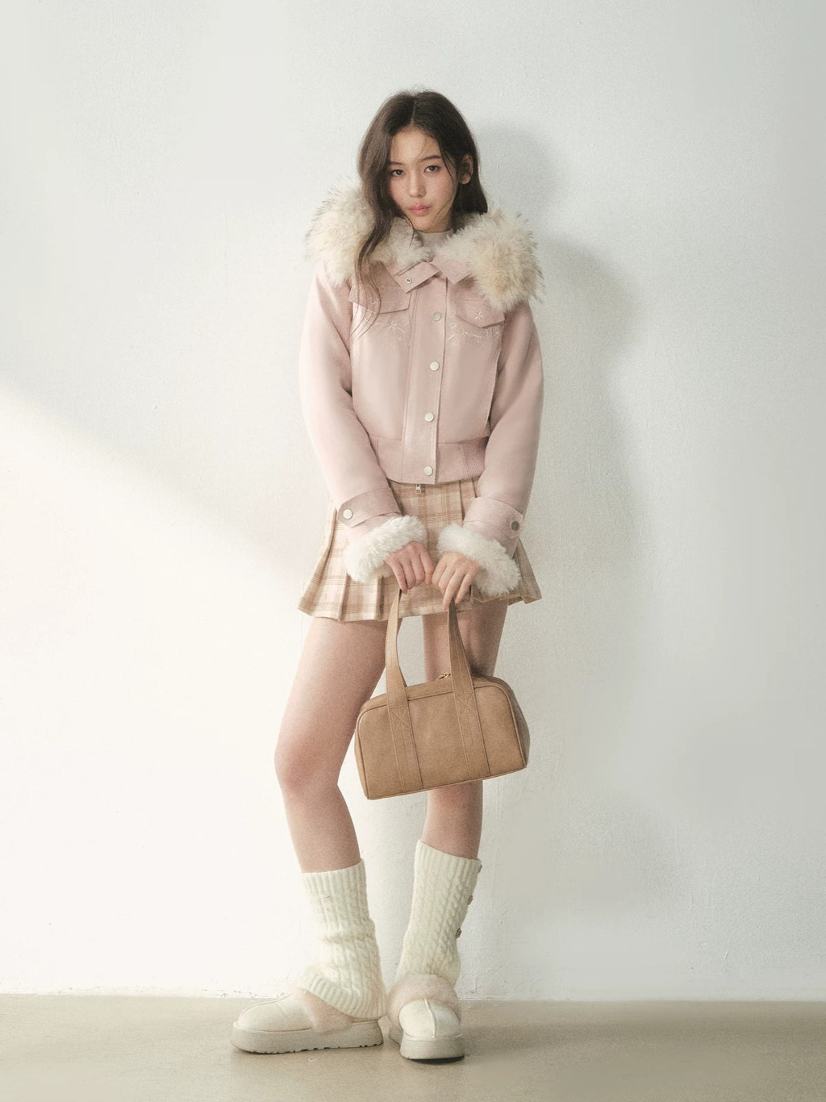 Embroidered Faux Suede Hooded Jacket